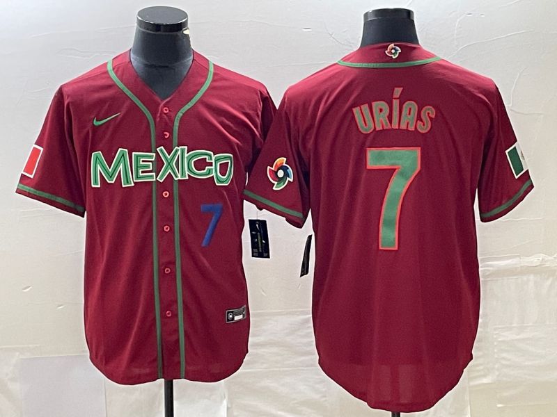 Men 2023 World Cub Mexico 7 Urias Red green Nike MLB Jersey7